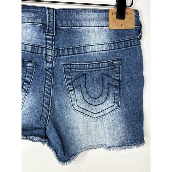 True Religion Girls Sz 14 Joey Shorts Denim Distressed Embroidered Jean Kids - Picture 13 of 16